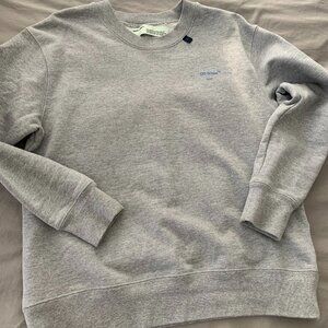 Designer Off White Grey Crew Neck Sweater Long Sleeve, with X on Back